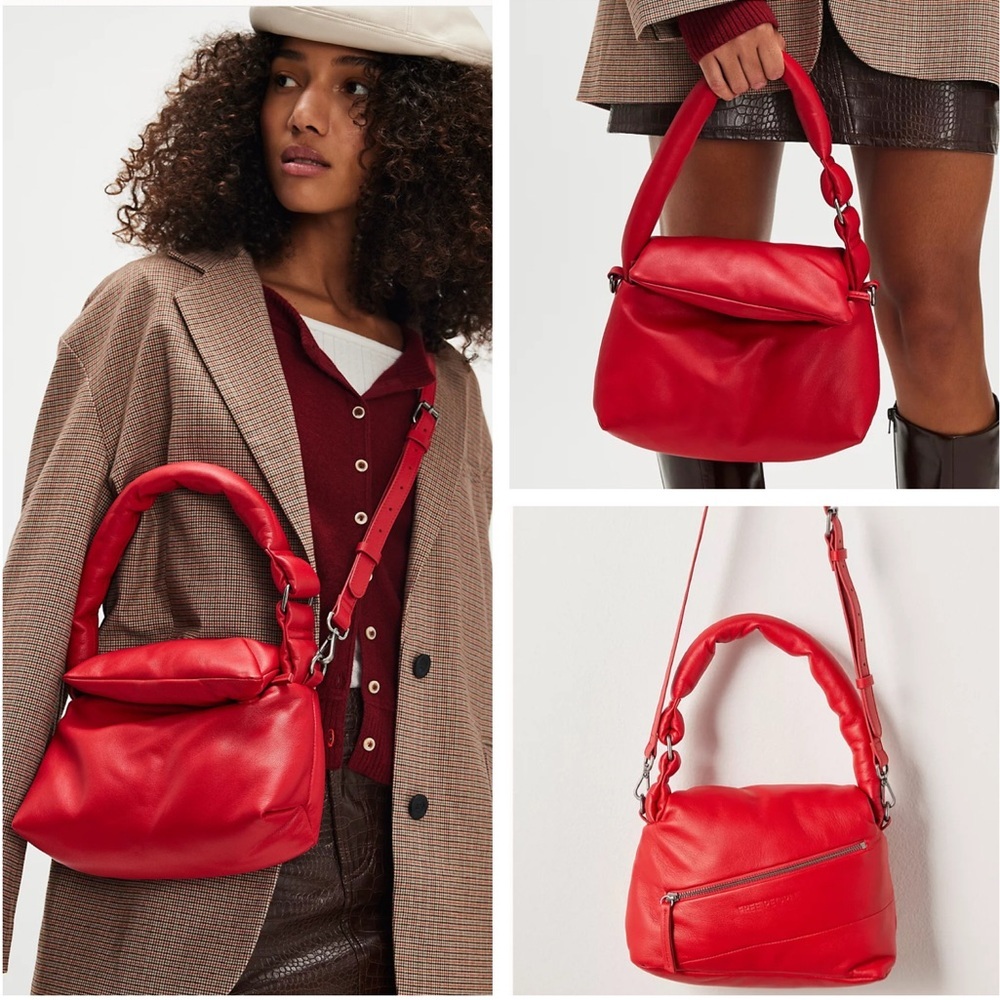 Free People Red Leather Shoulder Bag Puffy Sling